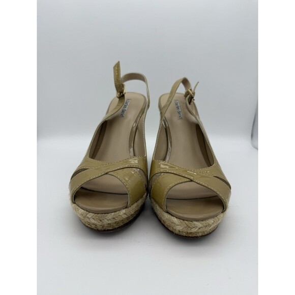 Vintage Charles David 4.75" Wedges Womens 8 Beige Espadrille Slingbacks Vacation - Picture 4 of 9